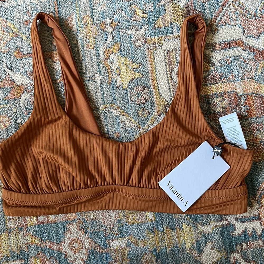 NWT Vitamin A XL/D/14 sienna tank swimwear in eco rib fabric, color chai
